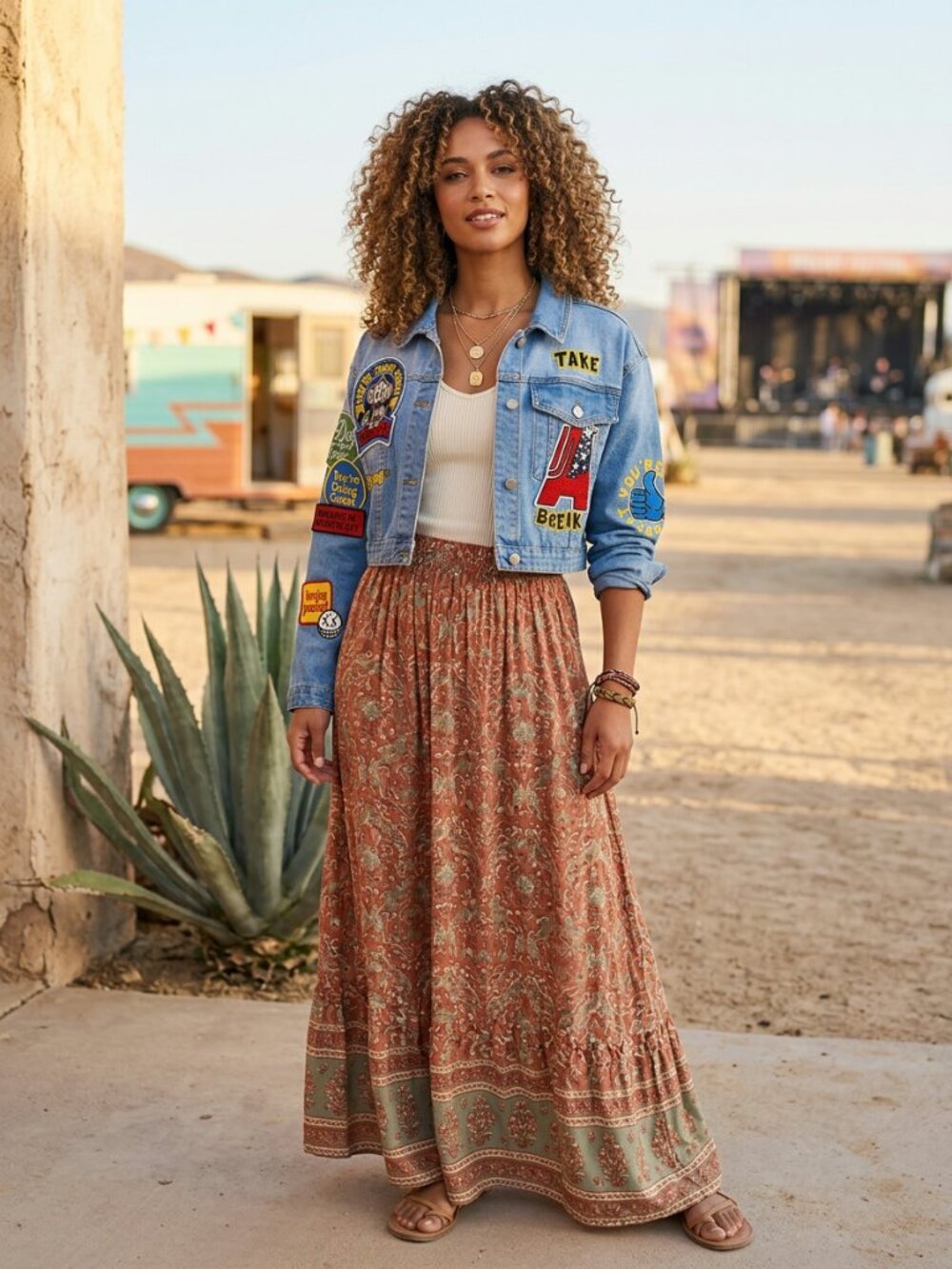 First Row Denim Varsity Crop Jacket Size M